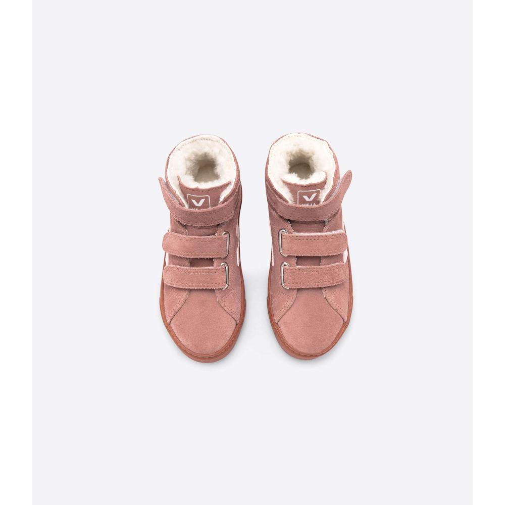 Kids' Veja ESPLAR MID FURED SUEDE High Tops Pink | SG 688QMA